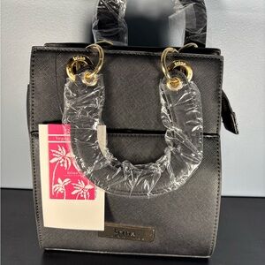 Trina Turk Black Mini Vegan Leather Tote with Gold Hardware